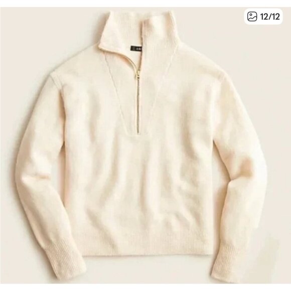 J.Crew Merino Wool Alpaca Funnel Neck Sweater Womens Small Cream Fleece Preppy - Picture 1 of 12